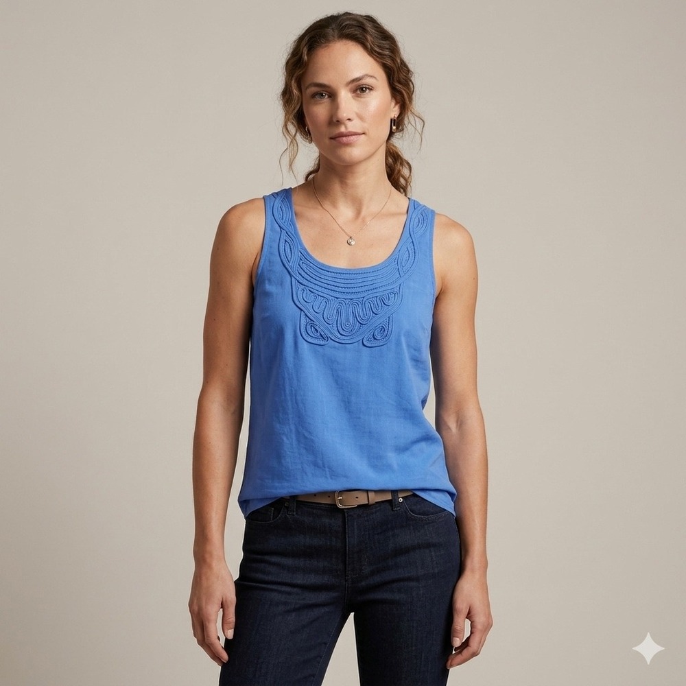 Banana Republic Womens Size XS Blue Soutache Embroidered Tank Top Zipper Back
